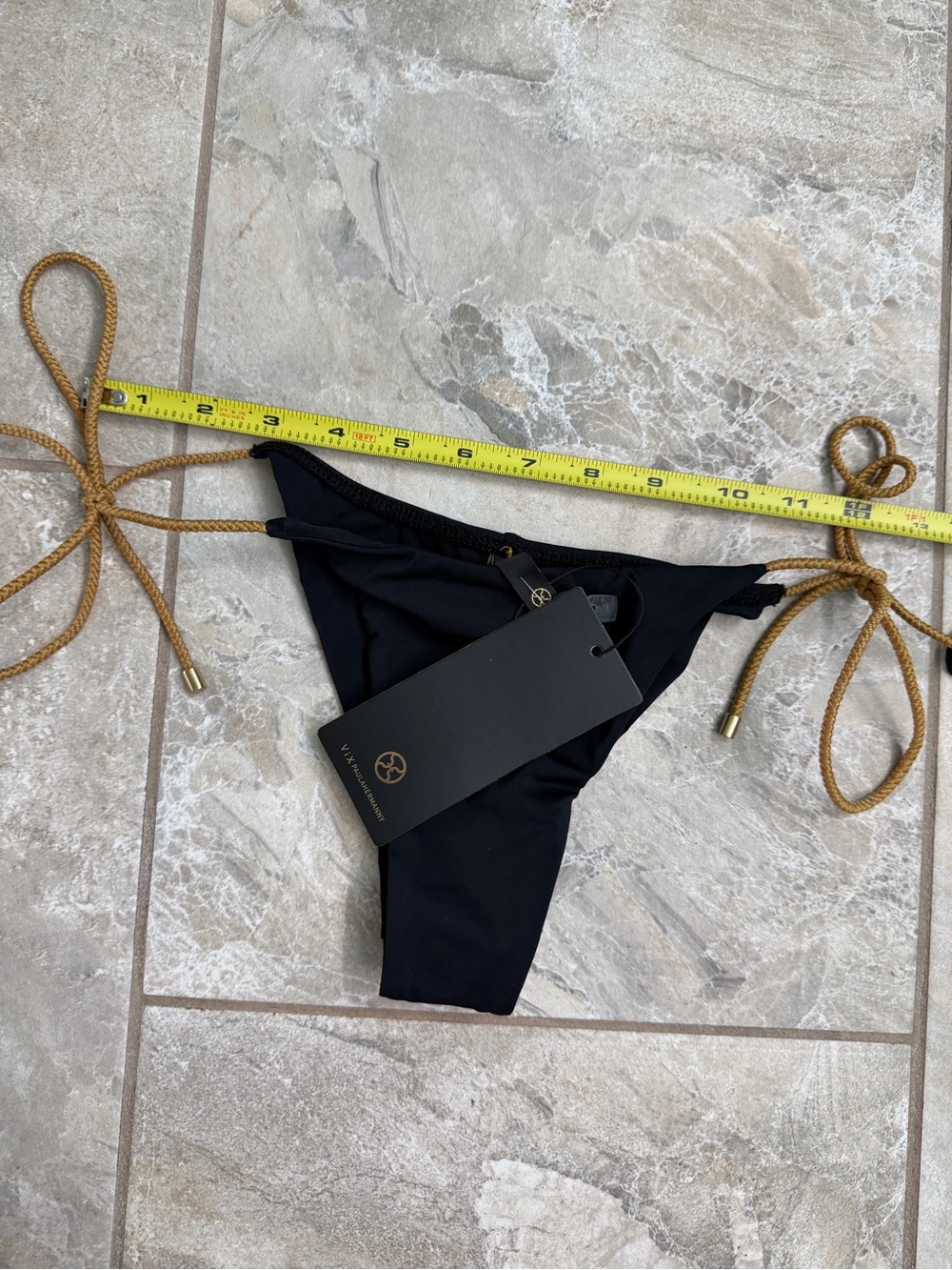 Vix Paula Hermanny Black Tie Side Cheeky Bikini Bottom with Gold Rope Straps - Picture 3 of 8